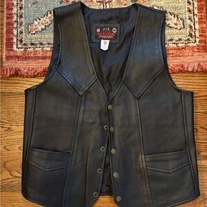 Vintage PID PARAGON Men's Sleek Black Leather biker vest size 36